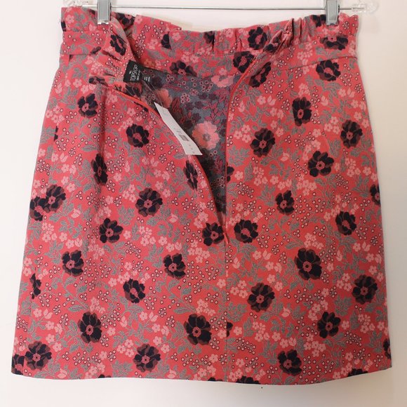 TOPSHOP TALL Dark Coral Red Floral Skirt NWT 8 - Picture 7 of 8
